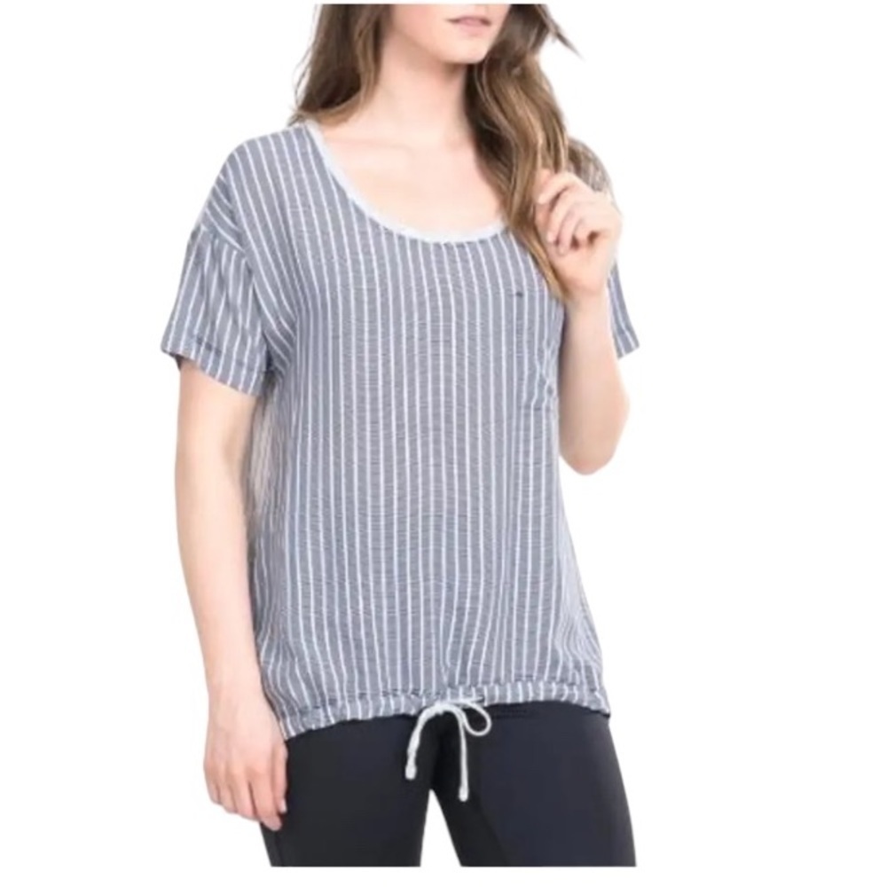 Lole Kimberly Mirtillo Textured Stripes T-Shirt With Drawstring - Size Medium